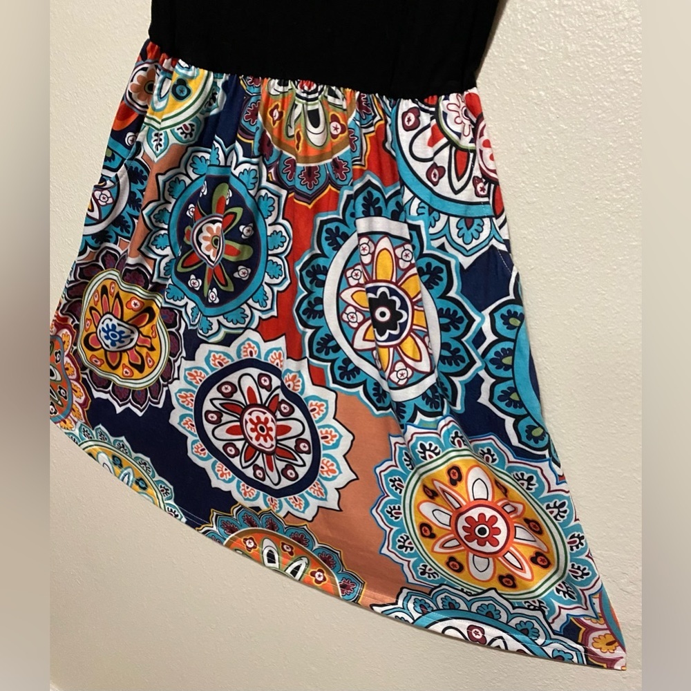 Boho Floral Pocket Dress Medium Colorful Knee Length Short Sleeve Dress - Picture 3 of 4